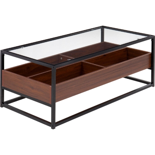 Display Coffee Table in Black Metal, Walnut Wood, & Tempered Glass